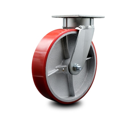 Service Caster 8 Inch Kingpinless Red Poly on Steel Wheel Swivel Top Plate Caster SCC SCC-KP30S820-PUR-RS